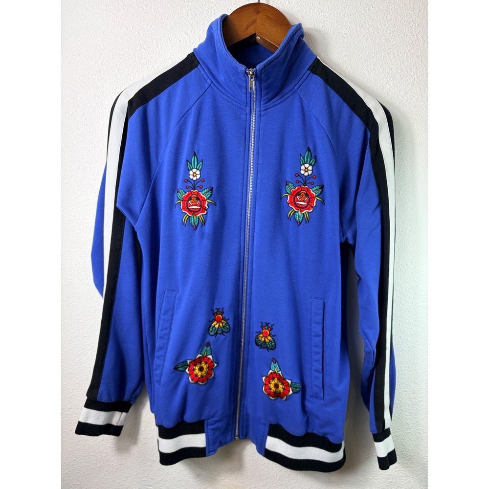Damati Womens Track Jacket Blue Small Embroidered Snake Rose Bee Streetwear